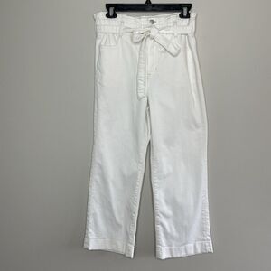 J.CREW Paper Bag Jeans Women 28 Ivory Belted Straight Leg Denim BY907